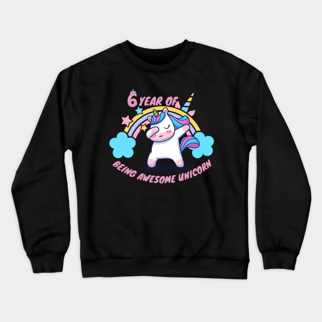 6 year of being awesome unicorn Crewneck Sweatshirt by Artist usha
